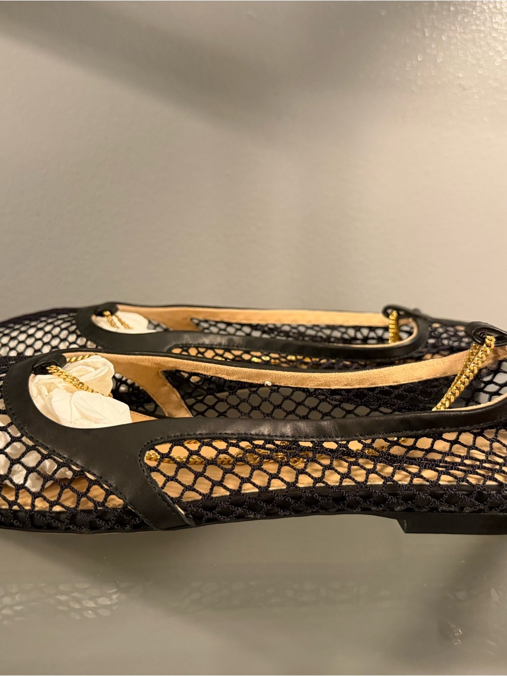 Bottega Veneta Black Stretch (web) Mesh Square-Toe Flats - Picture 2 of 7